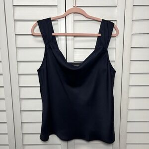 Banana Republic Satin Cowl Neck Sleeveless Top Size Large Preppy Navy NWT
